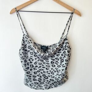 Bardot Leopard Print Satin Cami Tank Top in Blueish Gray M